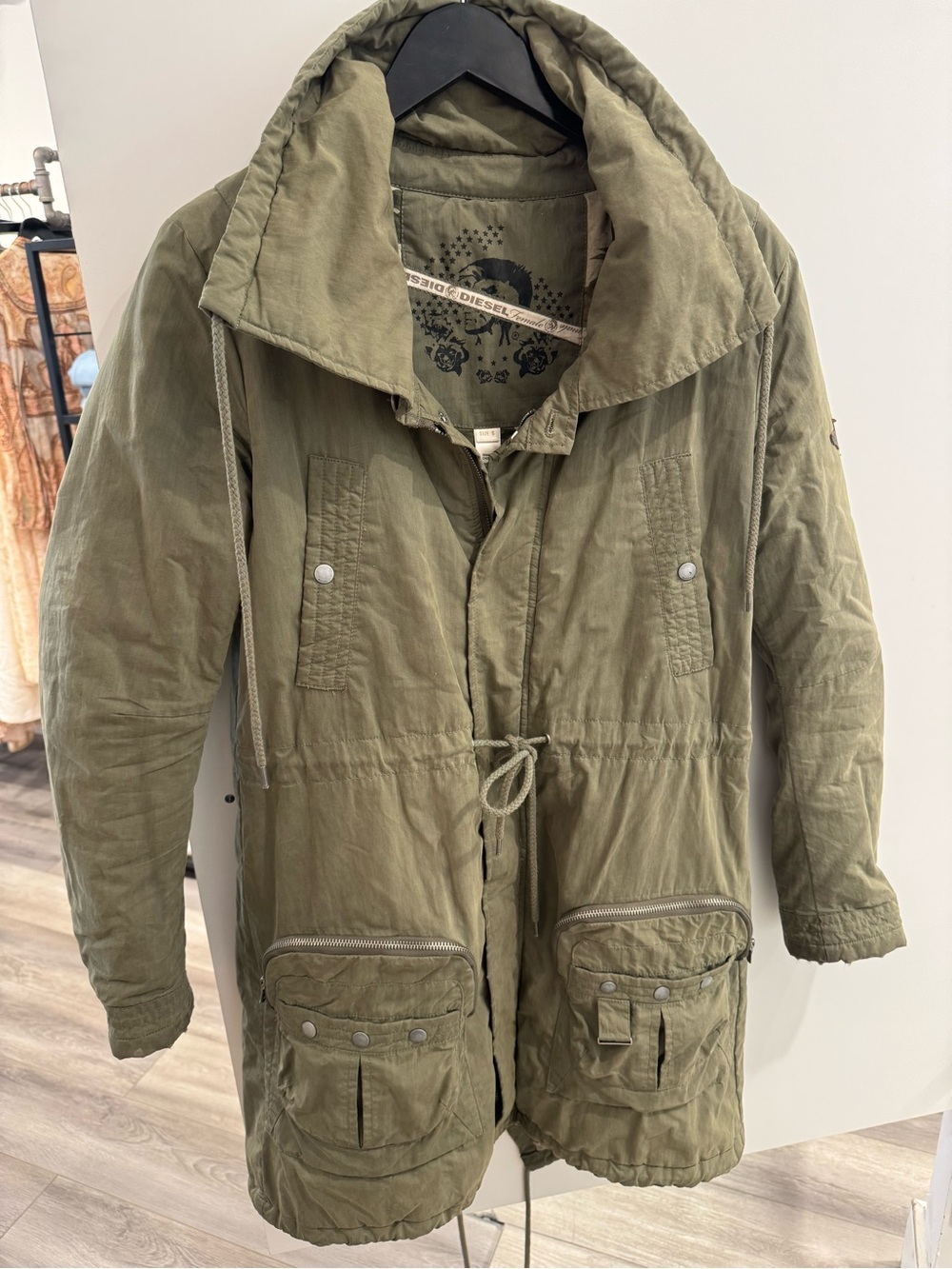 Diesel Olive Utility Field Jacket with Drawstring Waist